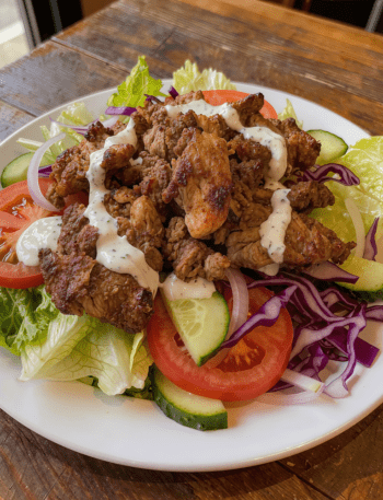 Döner-Salatteller mit Lamm und Joghurtdressing