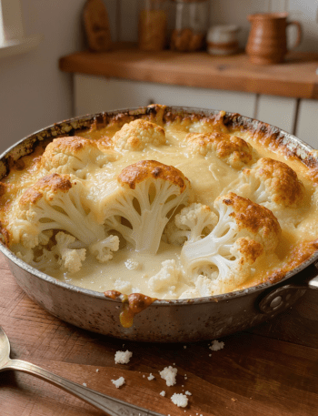 Überbackener Blumenkohl mit Schinken und Käse